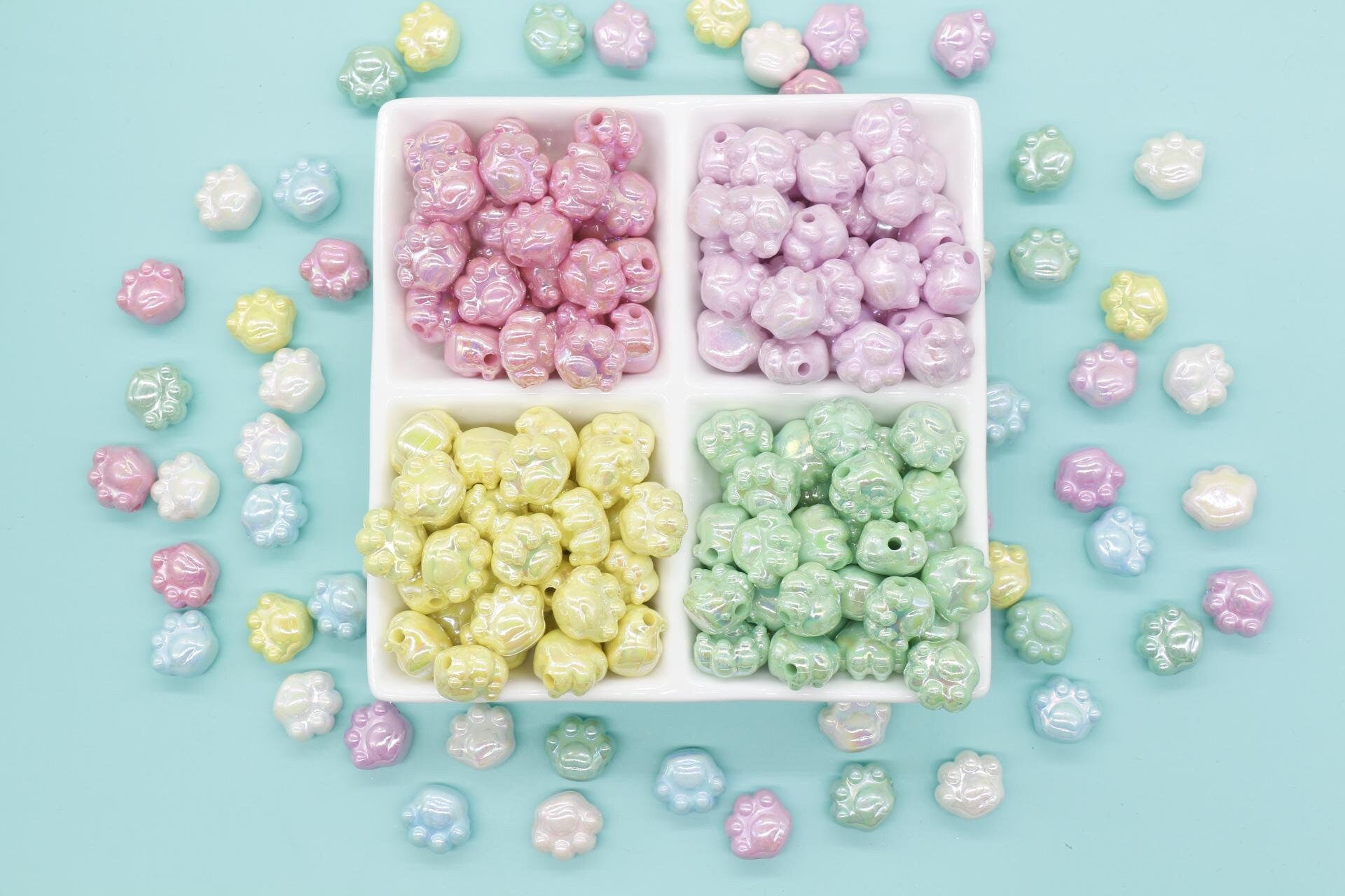 Iridescent Paw Beads, Paw AB beads, Chunky Paw Beads, Mixed Beads, Chunky Beads, Large Hole Beads, Beads for Bracelets