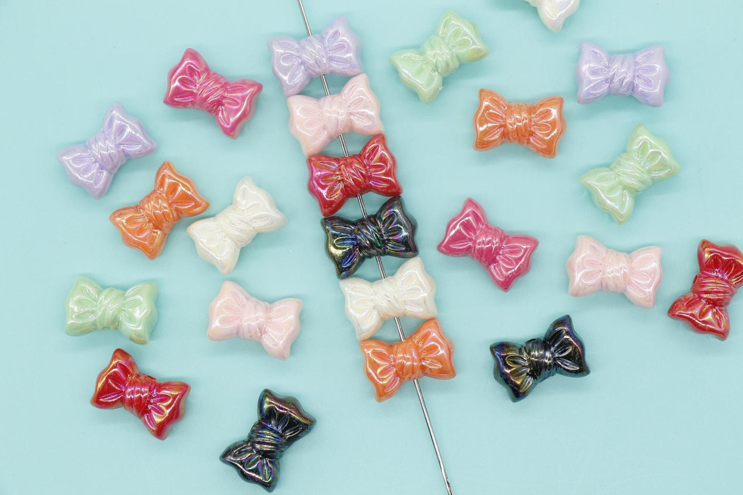Iridescent Bow Beads, Bow AB beads, Mixed Beads, Chunky Beads, Large Hole Beads, Beads for Bracelets, Beads for Pen