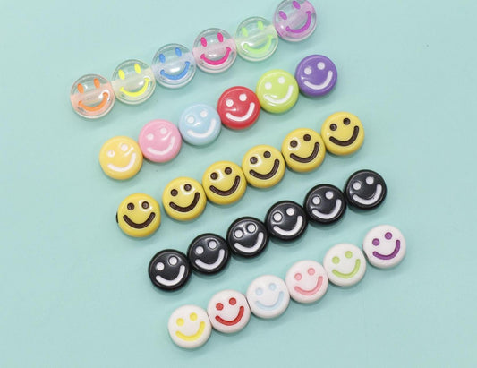 10mm Smiley Face Beads, Happy Face Beads, Mixed Beads, Emoji Beads, Plastic Round Beads, Beads for Bracelets