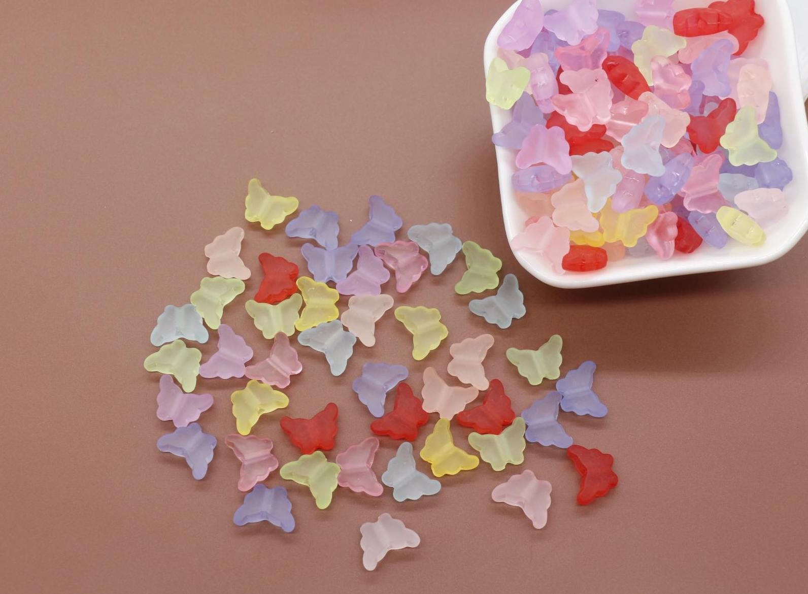 Matte Butterfly Beads, Frosted Butterfly Beads, Mixed Beads, Plastic Beads, Beads for Bracelets #3554