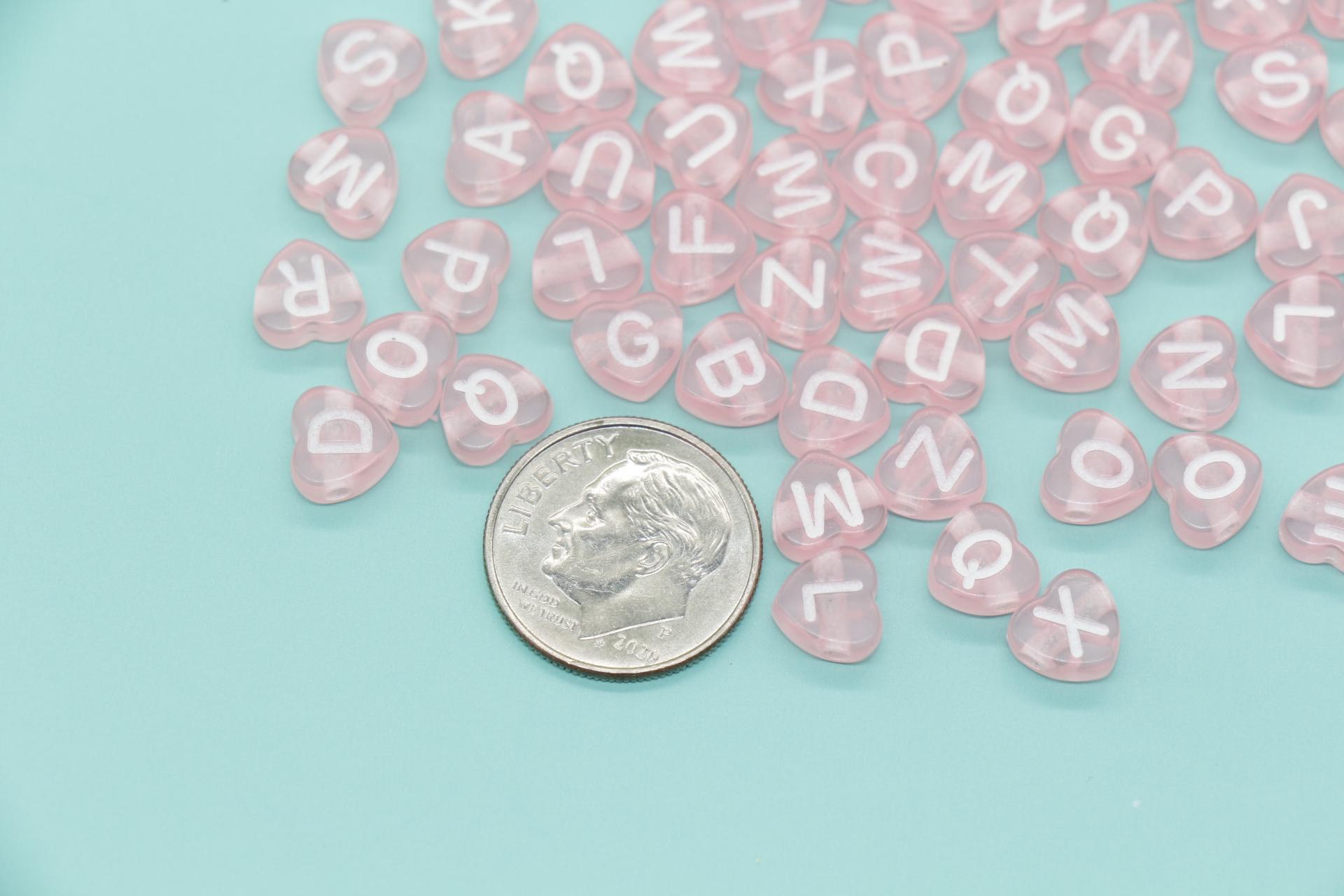 Heart Letter Beads, Pink Letter Beads, Heart Shape Alphabet Beads, Name Bracelet Beads, Word Beads, Size 7mm #3557