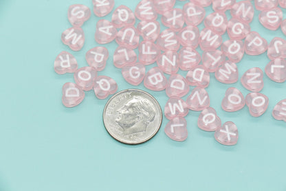 Heart Letter Beads, Pink Letter Beads, Heart Shape Alphabet Beads, Name Bracelet Beads, Word Beads, Size 7mm #3557