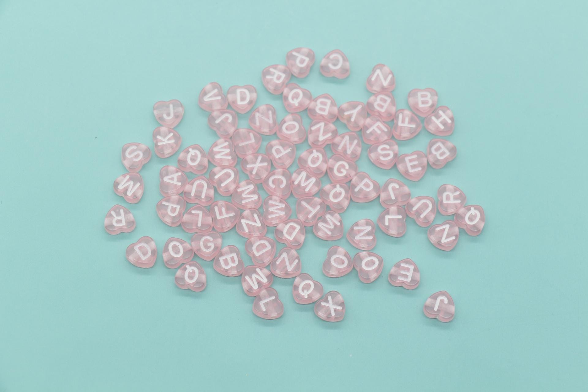 Heart Letter Beads, Pink Letter Beads, Heart Shape Alphabet Beads, Name Bracelet Beads, Word Beads, Size 7mm #3557