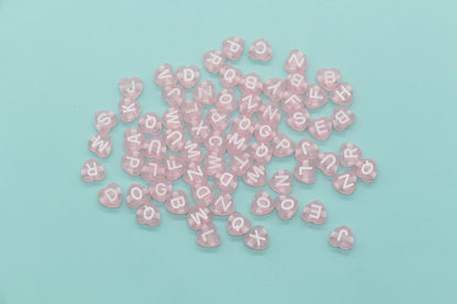 Heart Letter Beads, Pink Letter Beads, Heart Shape Alphabet Beads, Name Bracelet Beads, Word Beads, Size 7mm #3557