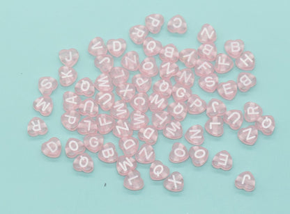 Heart Letter Beads, Pink Letter Beads, Heart Shape Alphabet Beads, Name Bracelet Beads, Word Beads, Size 7mm #3557