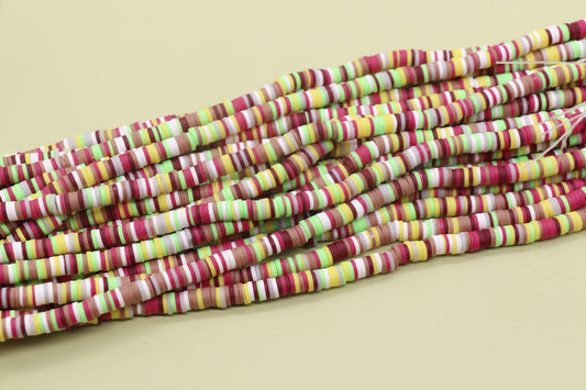 6mm Mix Heishi Beads, Christmas Color Heishi, Multicolor Polymer Clay Disc Beads, African Disc Beads, Full Strand #730