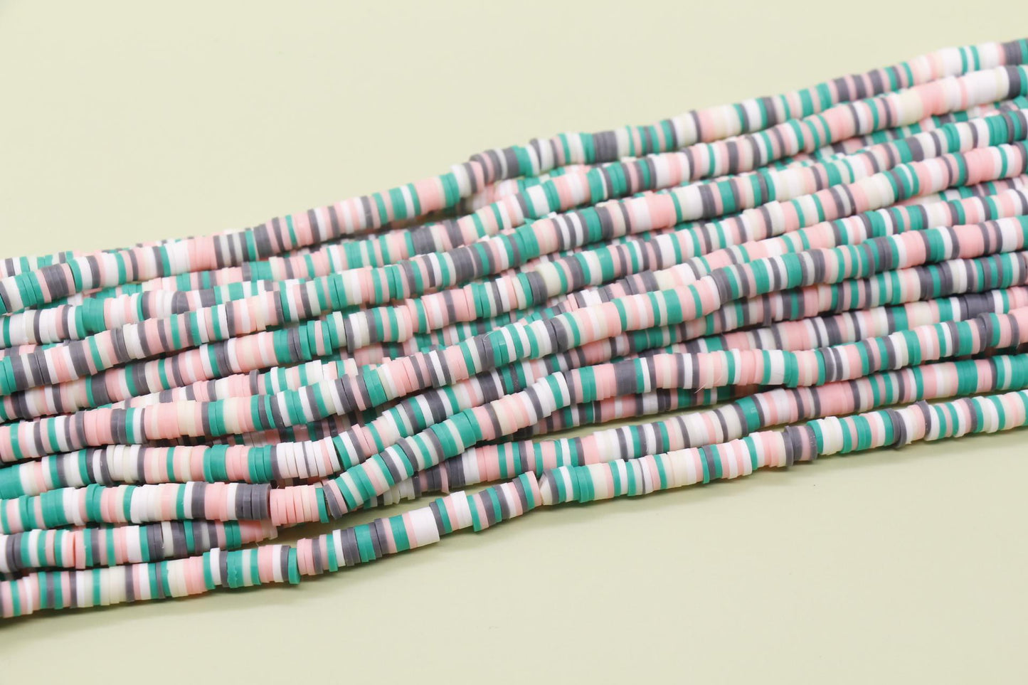 6mm Green Mix Heishi Beads, Multicolor Polymer Clay Disc Beads, African Disc Beads, Full Strand #734