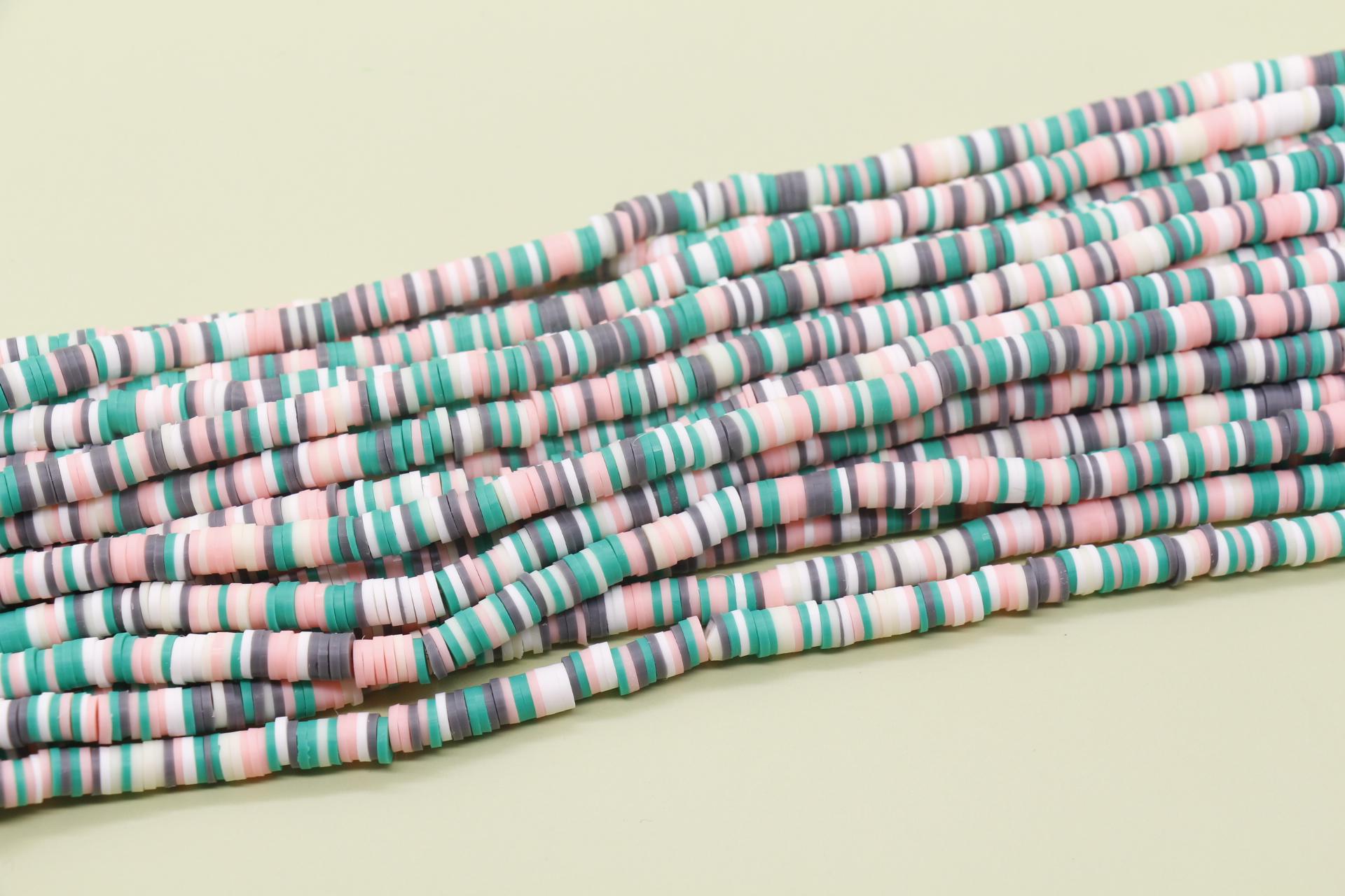 6mm Green Mix Heishi Beads, Multicolor Polymer Clay Disc Beads, African Disc Beads, Full Strand #734