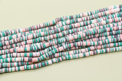 6mm Green Mix Heishi Beads, Multicolor Polymer Clay Disc Beads, African Disc Beads, Full Strand #734