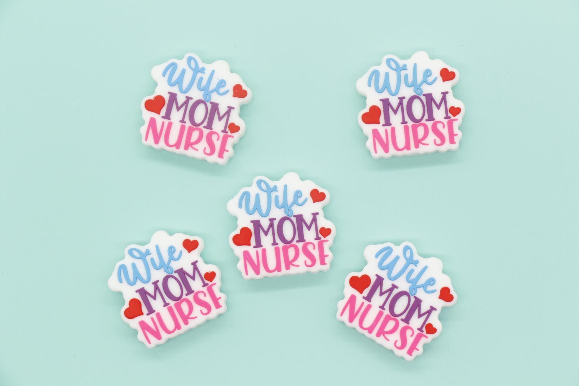 Wife Mom Nurse Beads, Mom Silicone Beads, Silicone Chunky Beads, Silicone Loose Beads, Focal Beads #737