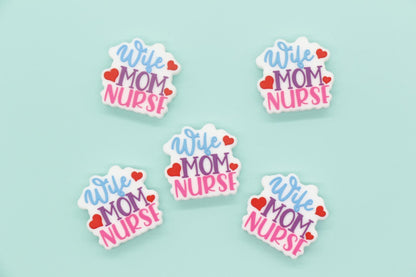 Wife Mom Nurse Beads, Mom Silicone Beads, Silicone Chunky Beads, Silicone Loose Beads, Focal Beads #737