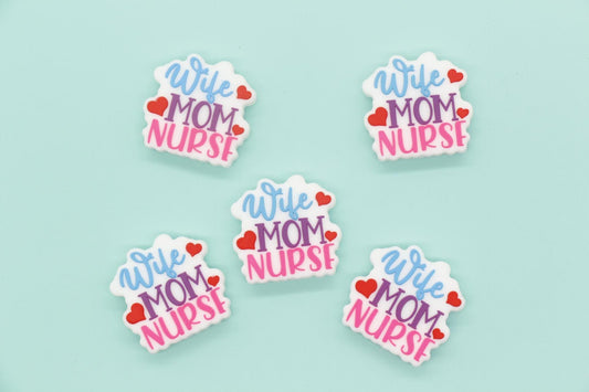 Wife Mom Nurse Beads, Mom Silicone Beads, Silicone Chunky Beads, Silicone Loose Beads, Focal Beads #737