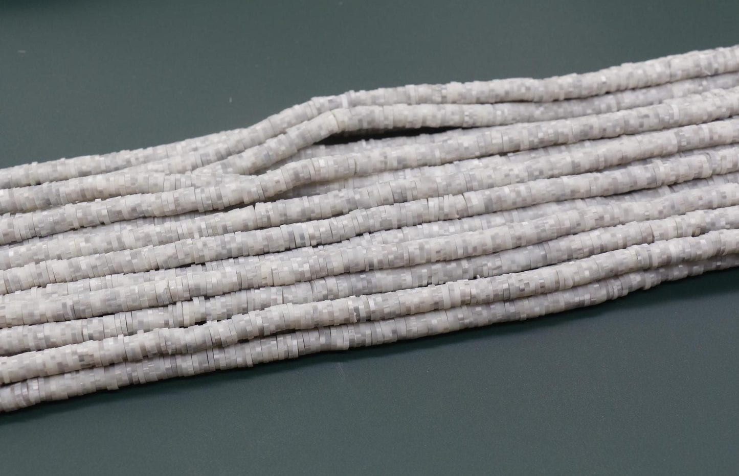 6mm Gray Speckled Heishi Beads, Gray Dotted Heishi Beads, Mix Polymer Clay Disc Beads, African Disc Beads, Vinyl Heishi, Full Strand #754
