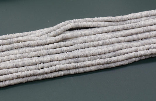 6mm Gray Speckled Heishi Beads, Gray Dotted Heishi Beads, Mix Polymer Clay Disc Beads, African Disc Beads, Vinyl Heishi, Full Strand #754
