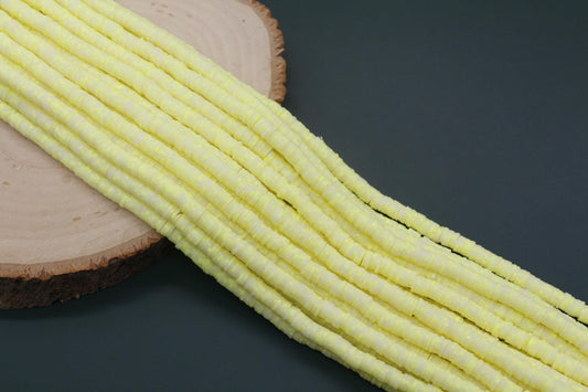 6mm Neon Yellow Speckled Heishi Beads, Yellow Dotted Polymer Clay Disc Beads, African Disc Beads, Bracelet Beads, Full Strand #755