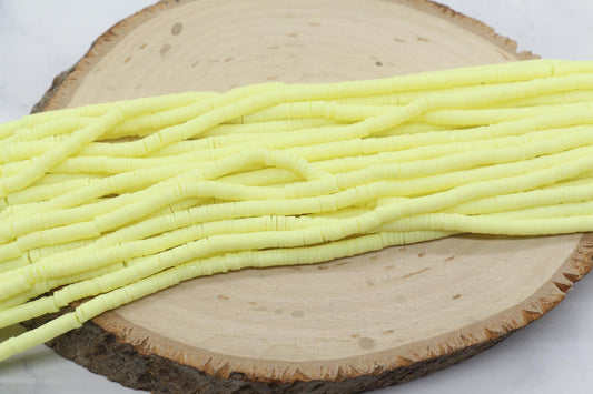4mm Soft Yellow Heishi Beads, Polymer Clay Disc Beads, African Disc Beads, Vinyl Heishi, Full Strand #799
