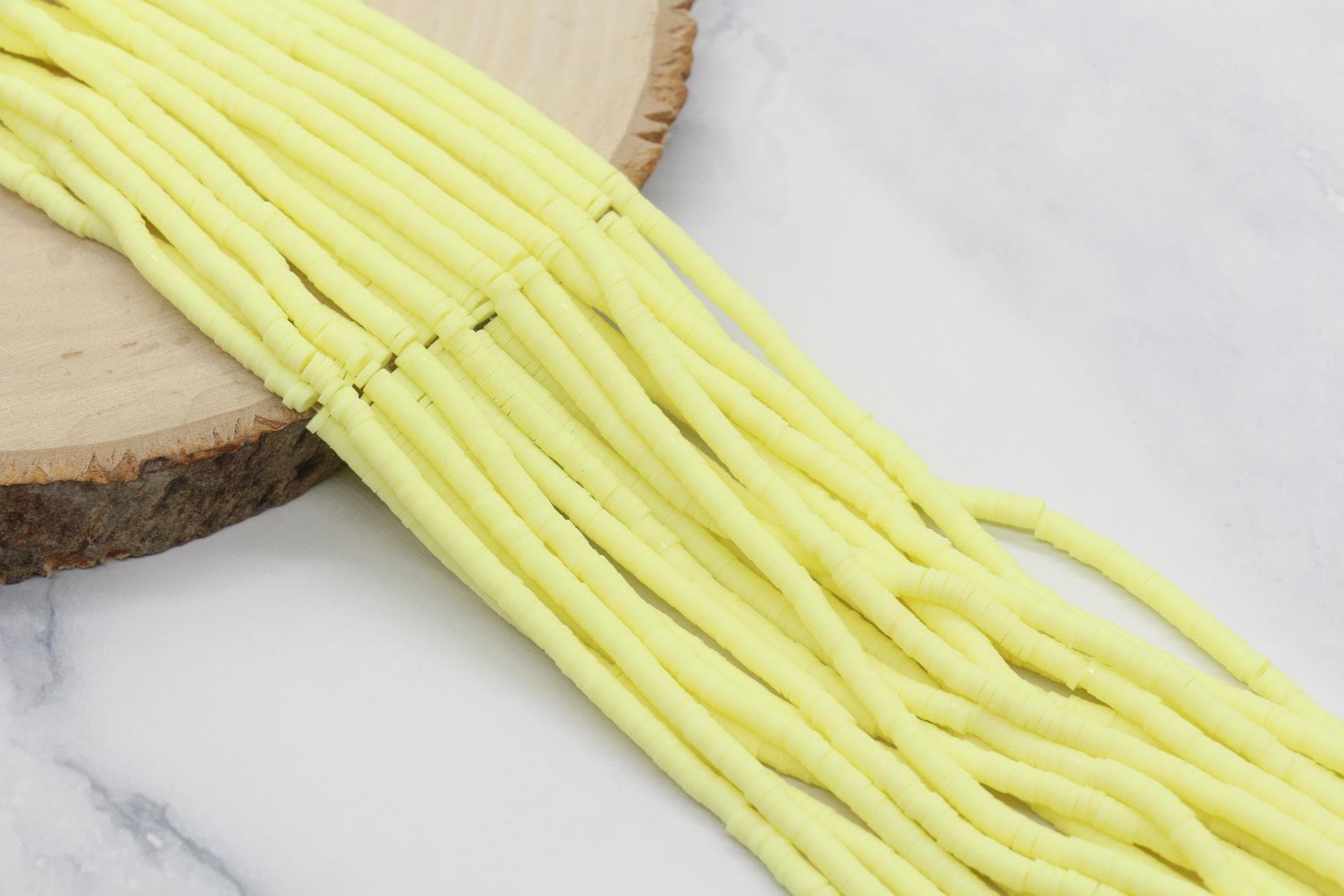 4mm Soft Yellow Heishi Beads, Polymer Clay Disc Beads, African Disc Beads, Vinyl Heishi, Full Strand #799