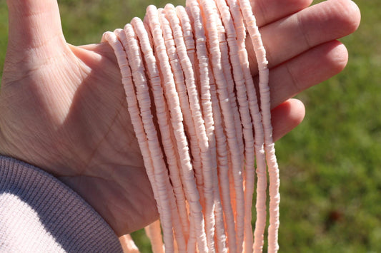 4mm Soft Light Pink Heishi Beads, Pink Clay Beads, Polymer Clay Disc Beads, African Disc Beads, Vinyl Heishi, Full Strand #813