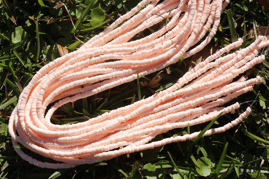 4mm Soft Light Pink Heishi Beads, Pink Clay Beads, Polymer Clay Disc Beads, African Disc Beads, Vinyl Heishi, Full Strand #813