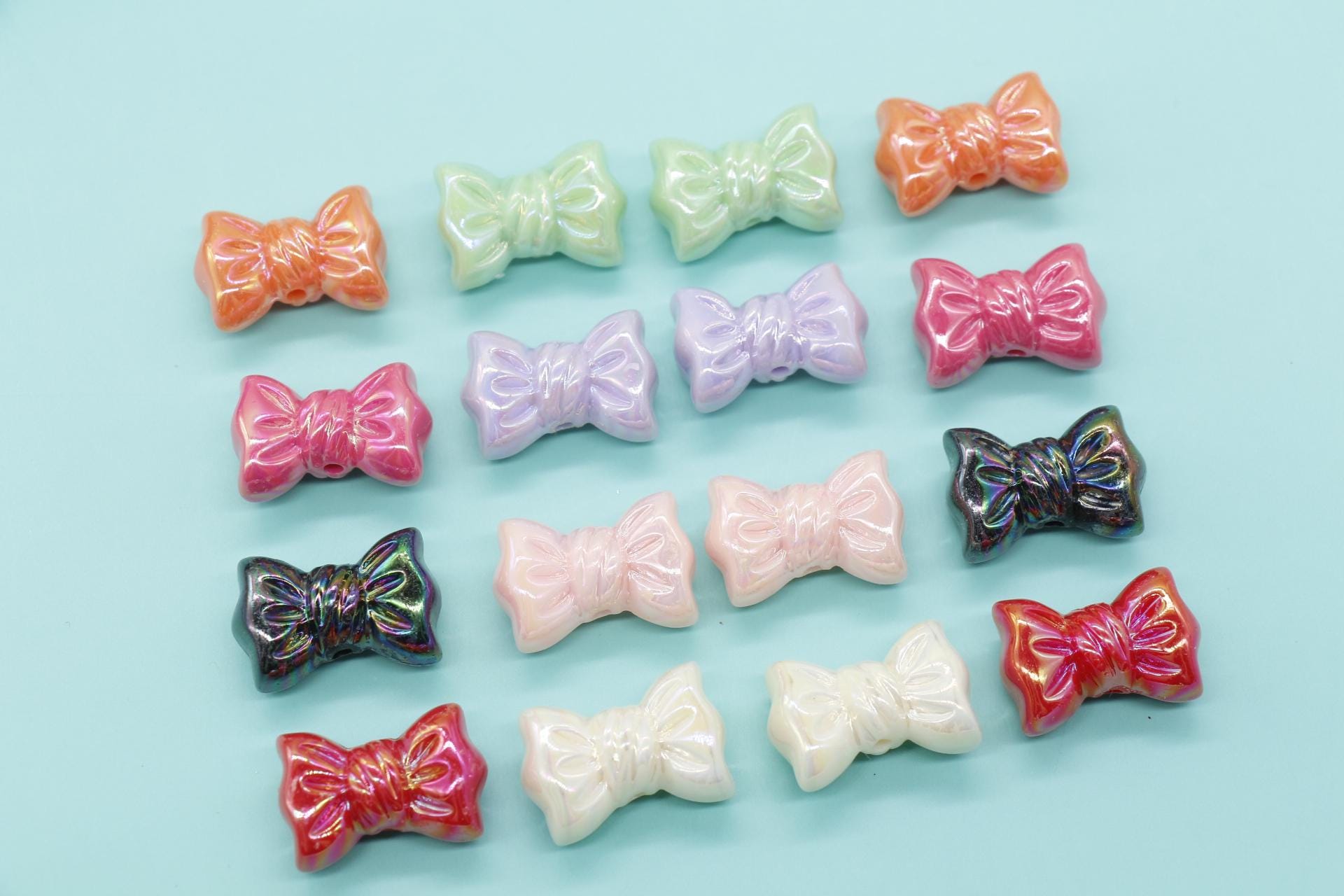 Iridescent Bow Beads, Bow AB beads, Mixed Beads, Chunky Beads, Large Hole Beads, Beads for Bracelets, Beads for Pen