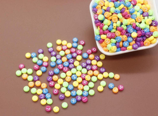 Mixed Letter Beads, Plastic Letter Beads, Alphabet Beads, Mix Beads, Round Beads, Name Initial Beads 7mm #3553