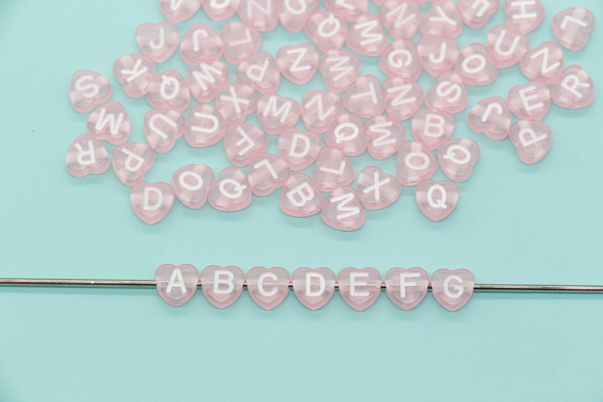 Heart Letter Beads, Pink Letter Beads, Heart Shape Alphabet Beads, Name Bracelet Beads, Word Beads, Size 7mm #3557