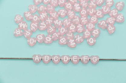 Heart Letter Beads, Pink Letter Beads, Heart Shape Alphabet Beads, Name Bracelet Beads, Word Beads, Size 7mm #3557