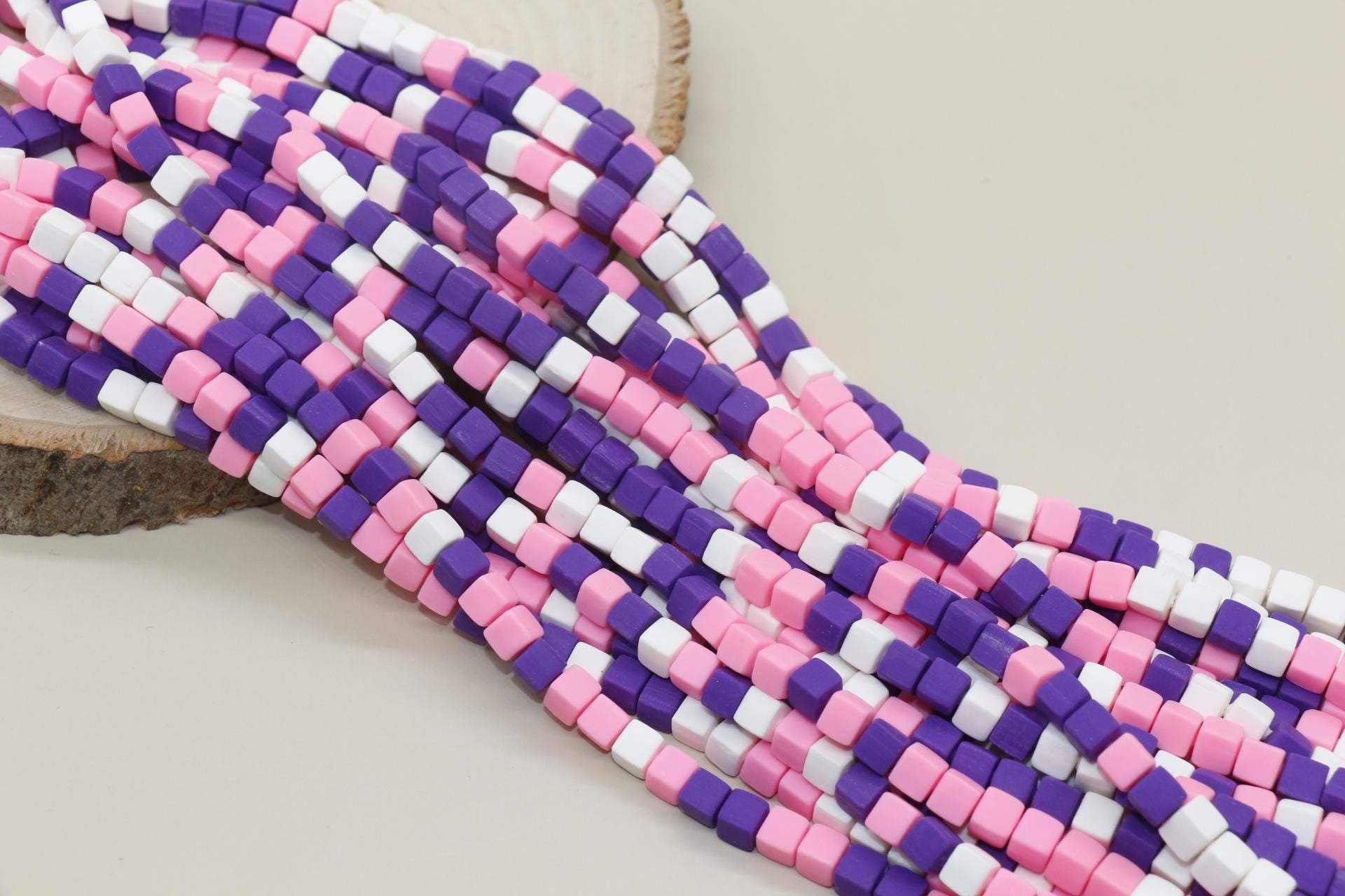 6mm Cube Polymer Clay Beads, Mix Color Heishi Beads, Pink Purple and White Mix Square Clay Beads, Jewelry Beads, Bead for Bracelet #128