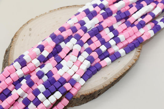 6mm Cube Polymer Clay Beads, Mix Color Heishi Beads, Pink Purple and White Mix Square Clay Beads, Jewelry Beads, Bead for Bracelet #128