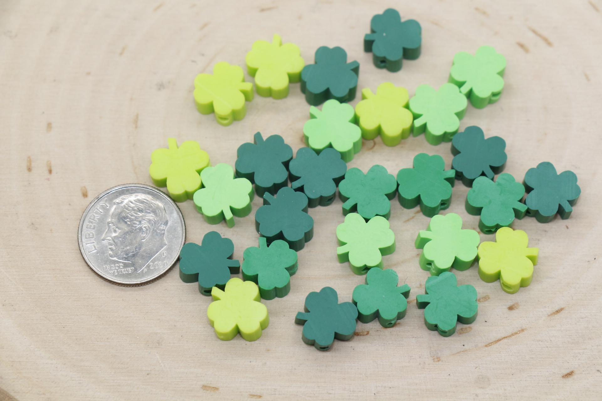 Four Leaf Clover Beads, Irish Shamrock Clay Beads, St. Patrick Beads, Beads for Bracelet, Kids Craft Beads, Polymer Clay Beads,