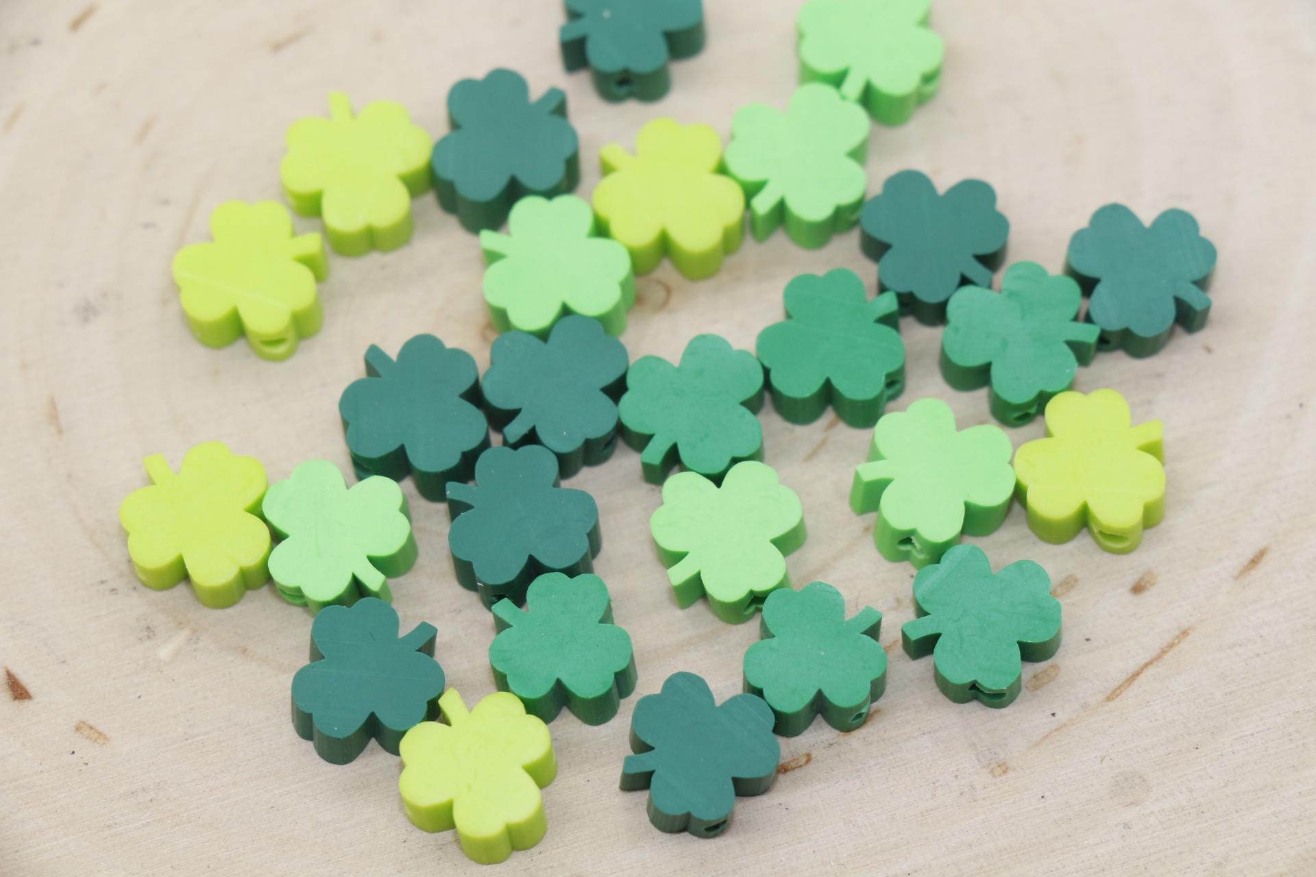 Four Leaf Clover Beads, Irish Shamrock Clay Beads, St. Patrick Beads, Beads for Bracelet, Kids Craft Beads, Polymer Clay Beads,