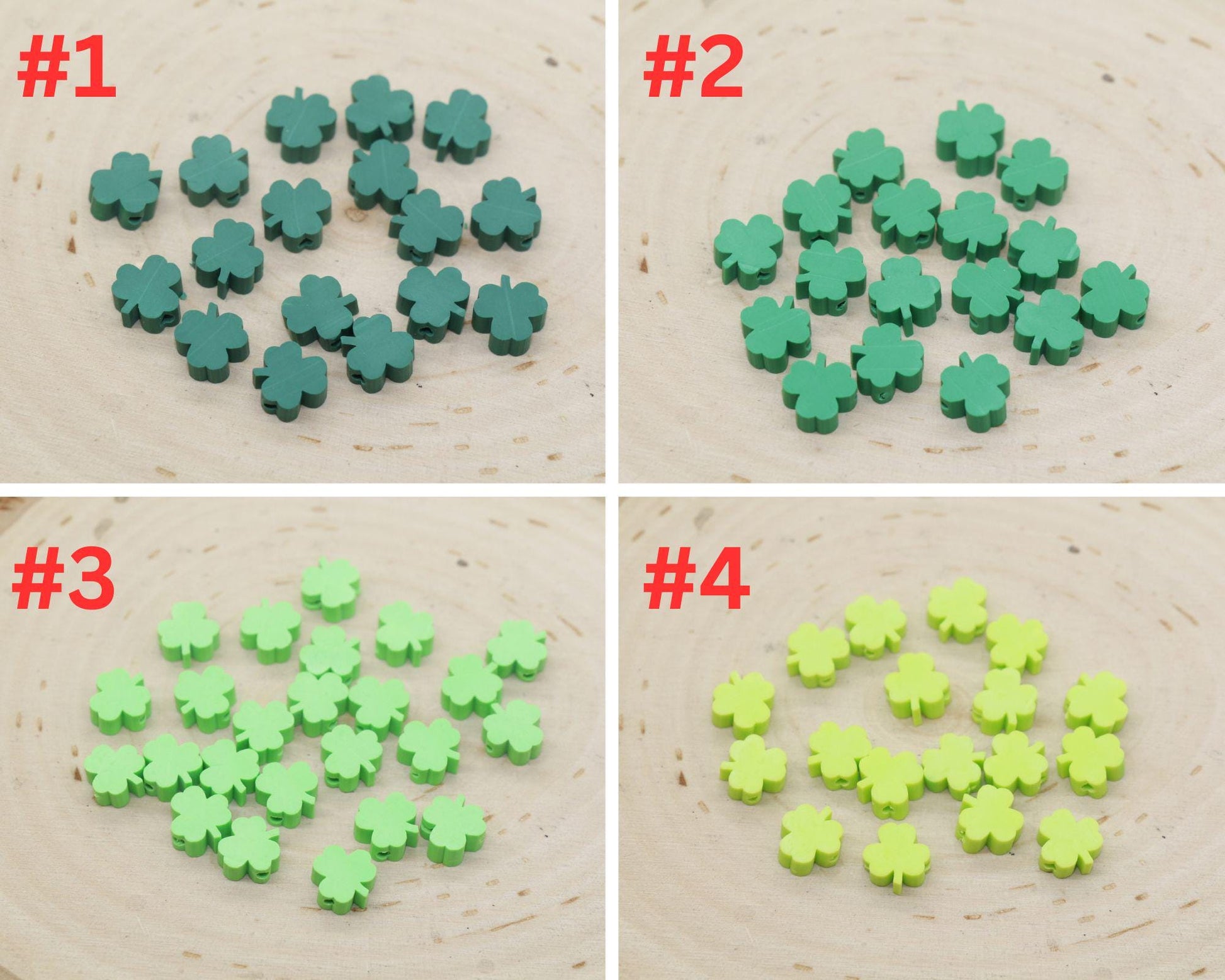 Four Leaf Clover Beads, Irish Shamrock Clay Beads, St. Patrick Beads, Beads for Bracelet, Kids Craft Beads, Polymer Clay Beads,