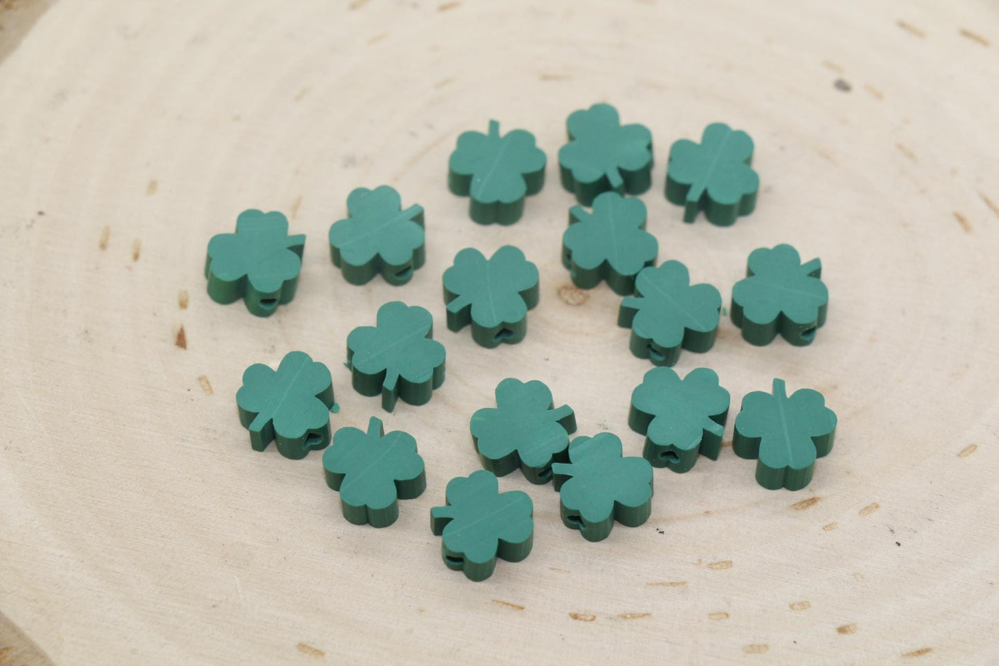 Four Leaf Clover Beads, Irish Shamrock Clay Beads, St. Patrick Beads, Beads for Bracelet, Kids Craft Beads, Polymer Clay Beads,