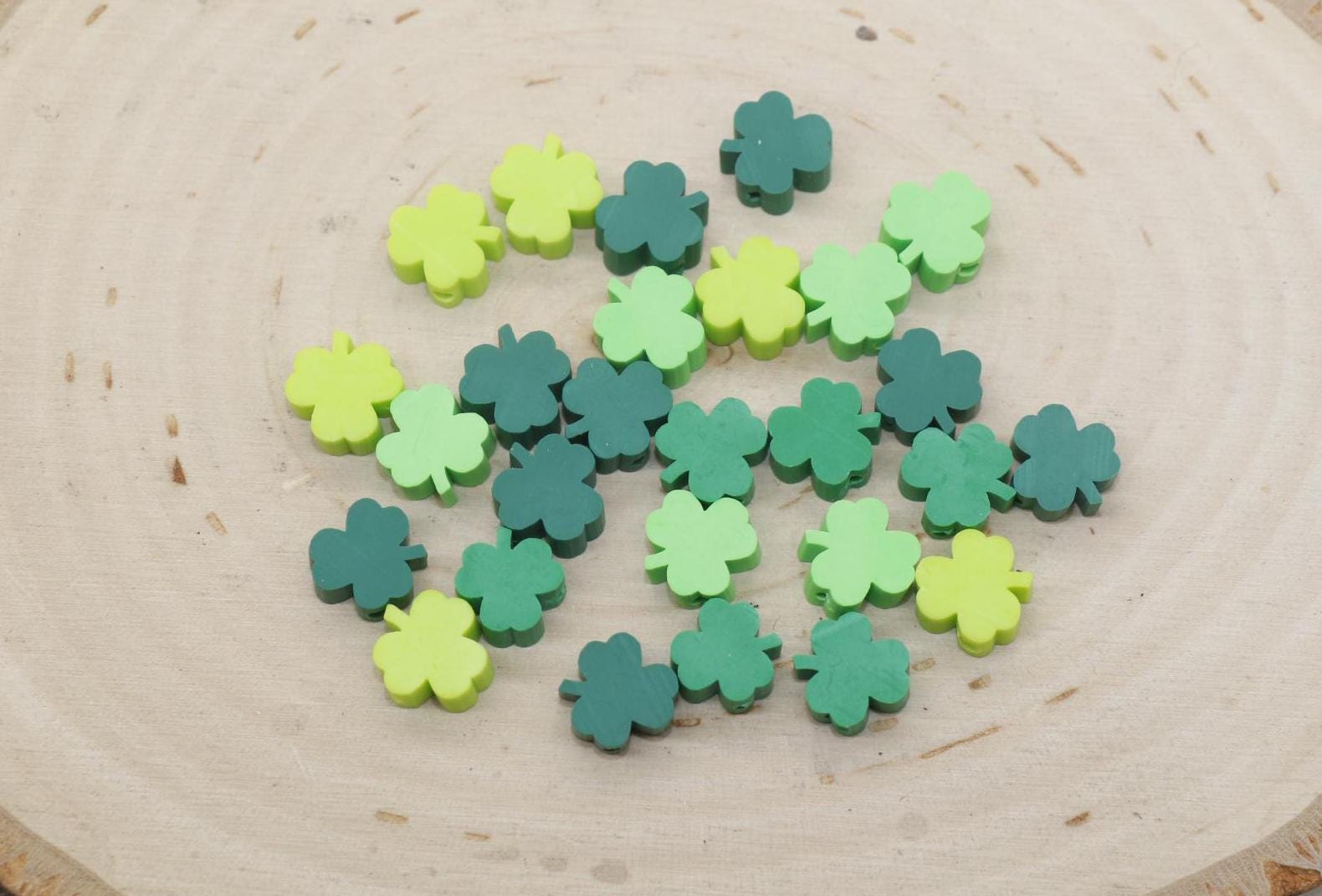 Four Leaf Clover Beads, Irish Shamrock Clay Beads, St. Patrick Beads, Beads for Bracelet, Kids Craft Beads, Polymer Clay Beads,