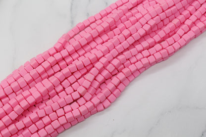6mm Cube Polymer Clay Beads, Pink Heishi Beads, Cube Pink Beads, Square Clay Beads, Jewelry Beads, Bead for Bracelet #505