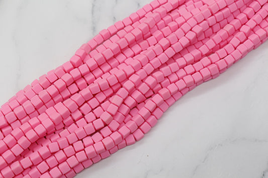 6mm Cube Polymer Clay Beads, Pink Heishi Beads, Cube Pink Beads, Square Clay Beads, Jewelry Beads, Bead for Bracelet #505