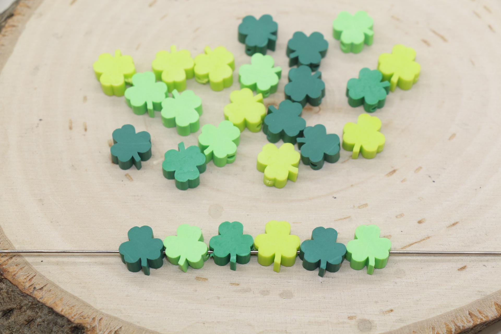 Four Leaf Clover Beads, Irish Shamrock Clay Beads, St. Patrick Beads, Beads for Bracelet, Kids Craft Beads, Polymer Clay Beads,