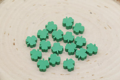Four Leaf Clover Beads, Irish Shamrock Clay Beads, St. Patrick Beads, Beads for Bracelet, Kids Craft Beads, Polymer Clay Beads,