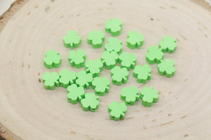 Four Leaf Clover Beads, Irish Shamrock Clay Beads, St. Patrick Beads, Beads for Bracelet, Kids Craft Beads, Polymer Clay Beads,