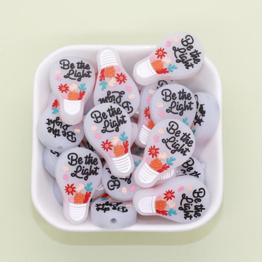 Be The Light Focal Silicone Beads, Light Bulb and Flower Beads, Religious Beads, Craft Supplies, DIY Projects #F765