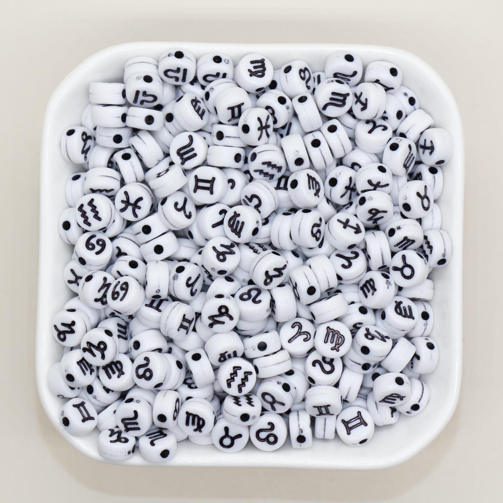 Zodiac Signs Beads, Washed 7mm Round Constellation Astrology Sign Symbol Beads, Perfect for Jewelry & Craft Supplies