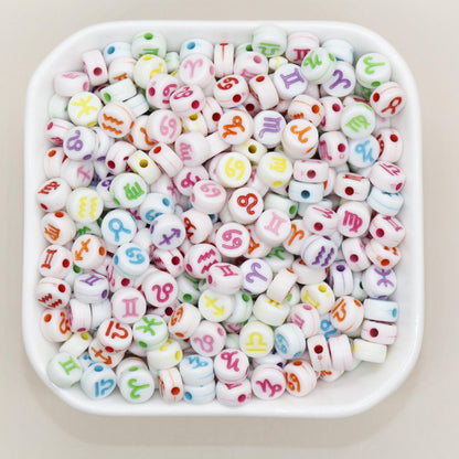 Zodiac Signs Beads, Washed 7mm Round Constellation Astrology Sign Symbol Beads, Perfect for Jewelry & Craft Supplies