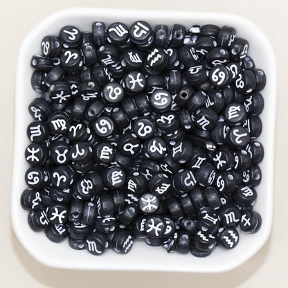 Zodiac Signs Beads, Washed 7mm Round Constellation Astrology Sign Symbol Beads, Perfect for Jewelry & Craft Supplies
