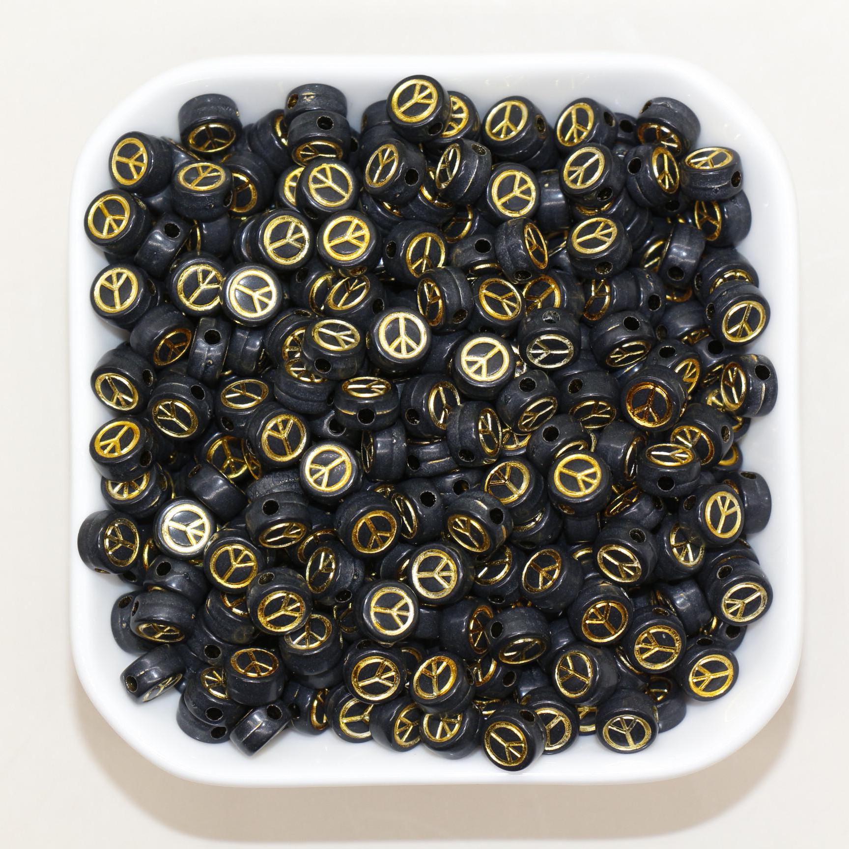 7mm Peace Beads | Round Acrylic Symbol Beads for Jewelry Making & Crafting, Peace Sign Beads for DIY Projects
