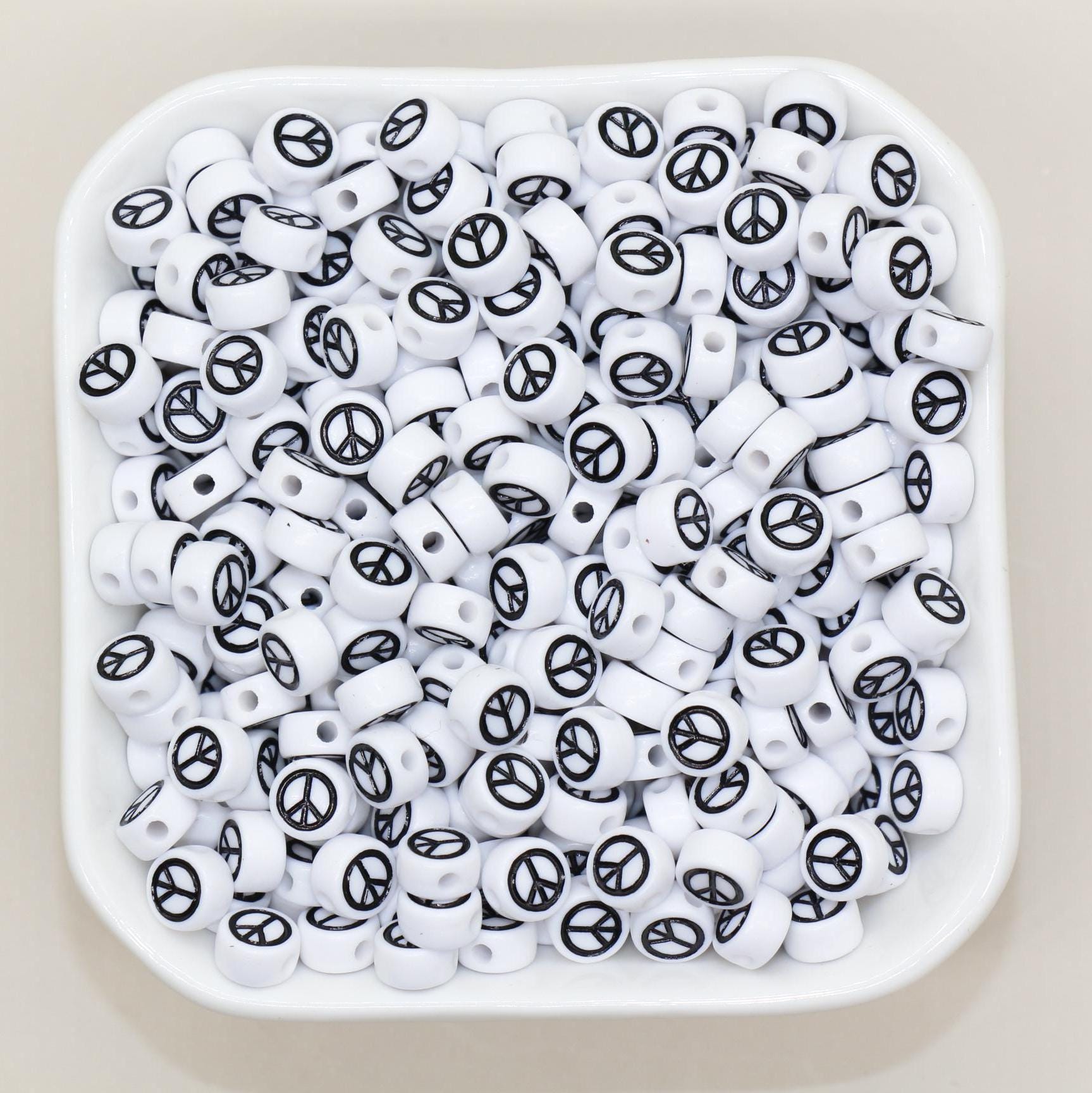 7mm Peace Beads | Round Acrylic Symbol Beads for Jewelry Making & Crafting, Peace Sign Beads for DIY Projects