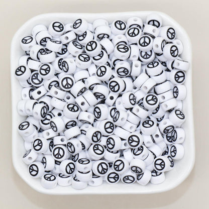 7mm Peace Beads | Round Acrylic Symbol Beads for Jewelry Making & Crafting, Peace Sign Beads for DIY Projects