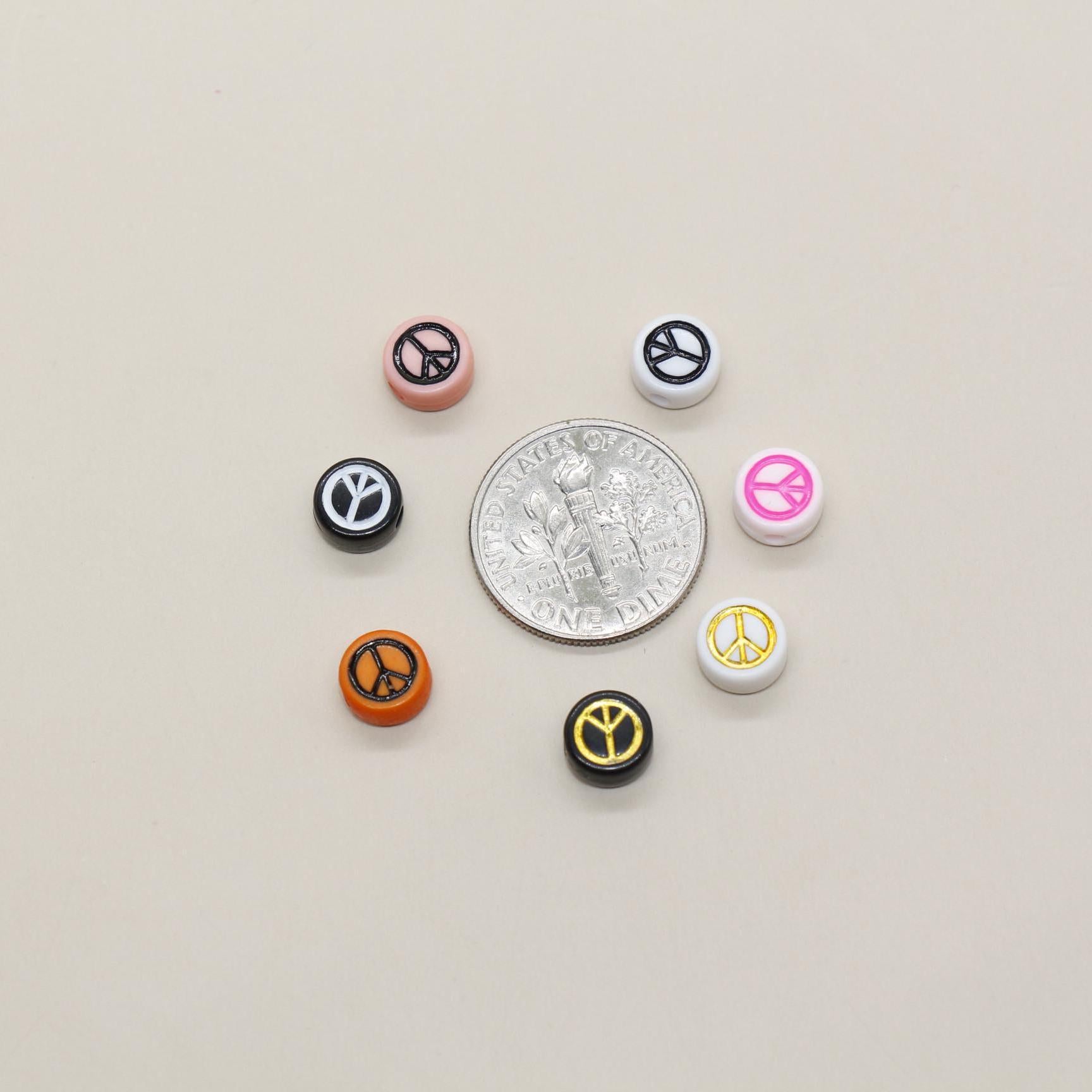 7mm Peace Beads | Round Acrylic Symbol Beads for Jewelry Making & Crafting, Peace Sign Beads for DIY Projects