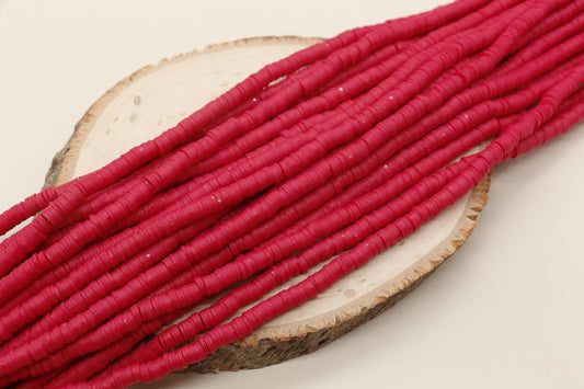 6mm Ruby Red Heishi Beads, Polymer Clay Disc Beads, African Disc Beads, Full Strand #101