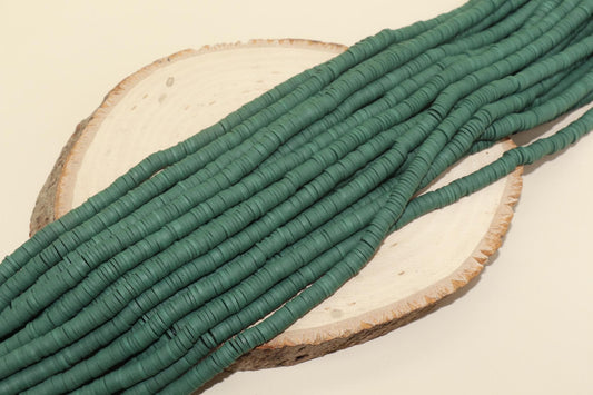 6mm Forest Green Heishi Beads, Green Polymer Clay Disc Beads, African Disc Beads, Full Strand #173