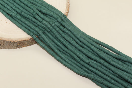 6mm Forest Green Heishi Beads, Green Polymer Clay Disc Beads, African Disc Beads, Full Strand #173